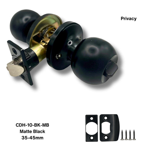 PorteGuard Door Handle - Round - Privacy Lever Set - Matte Black - CDH-10-BK-MB