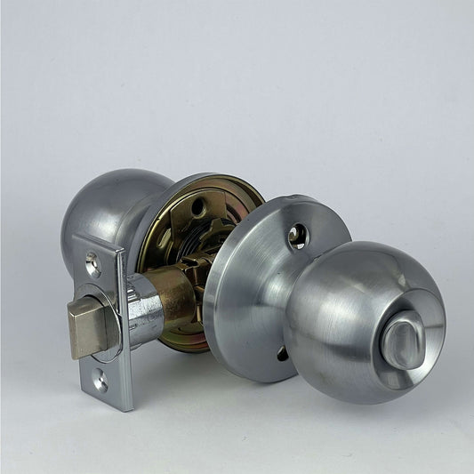 PorteGuard Door Handle - Round - Privacy Lever Set - Satin Chrome - CDH-10-BK-SC