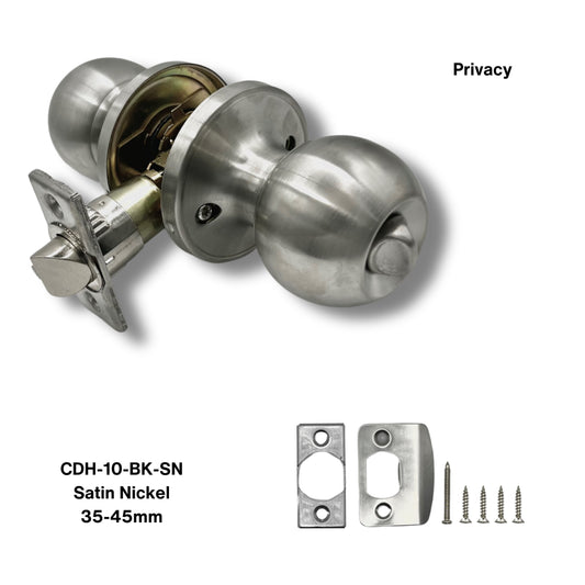 PorteGuard Door Handle - Round - Privacy Lever Set - Satin Nickel - CDH-10-BK-SN