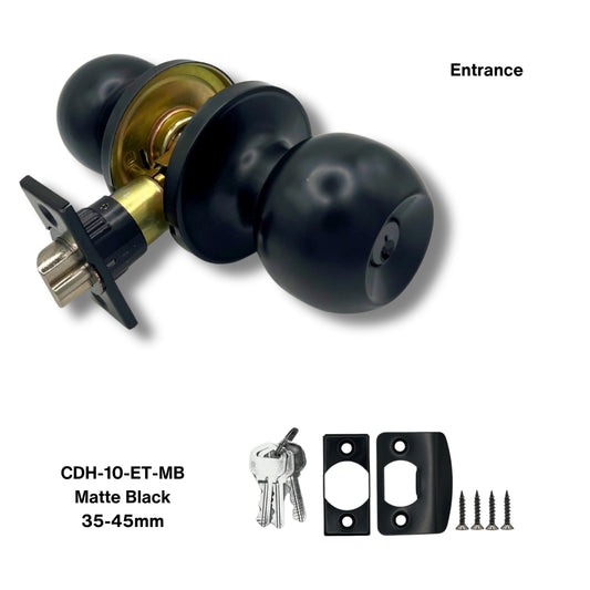 PorteGuard Door Handle - Round - Entrance Lever Set - Matte Black - CDH-10-ET-MB