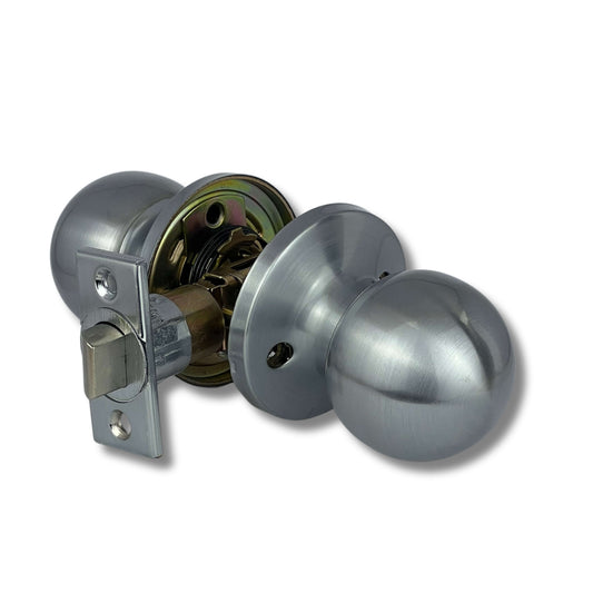 PorteGuard Door Handle - Round - Passage Lever Set - Satin Chrome - CDH-10-PS-SC