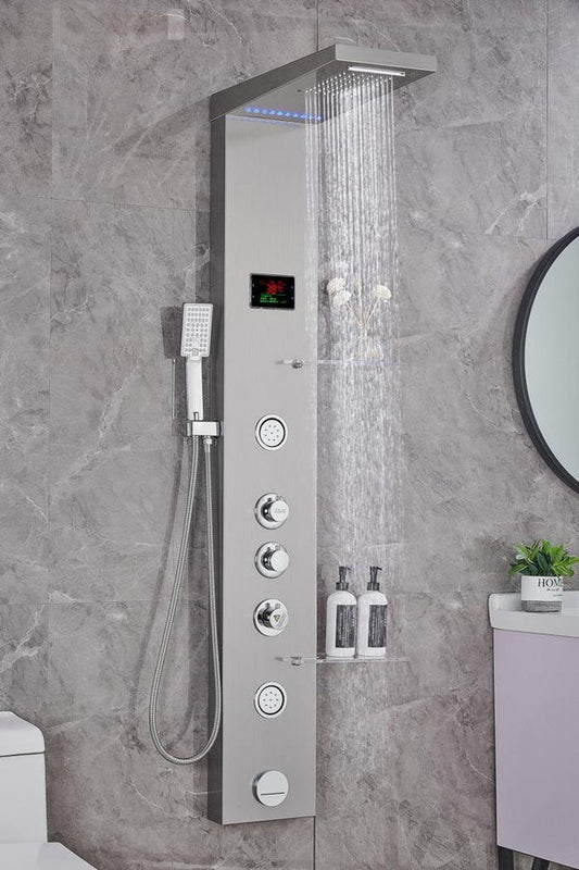 Luxury Shower Panel Tower – Stainless Steel with LCD Screen – ZM8041 (Black or Silver)