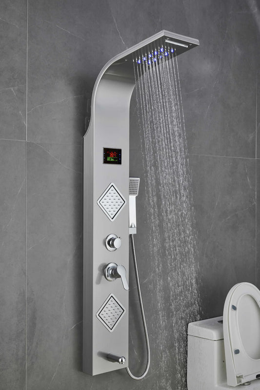 Luxury Shower Panel Tower – Stainless Steel with LCD Screen – ZM6215 (Black or Silver)