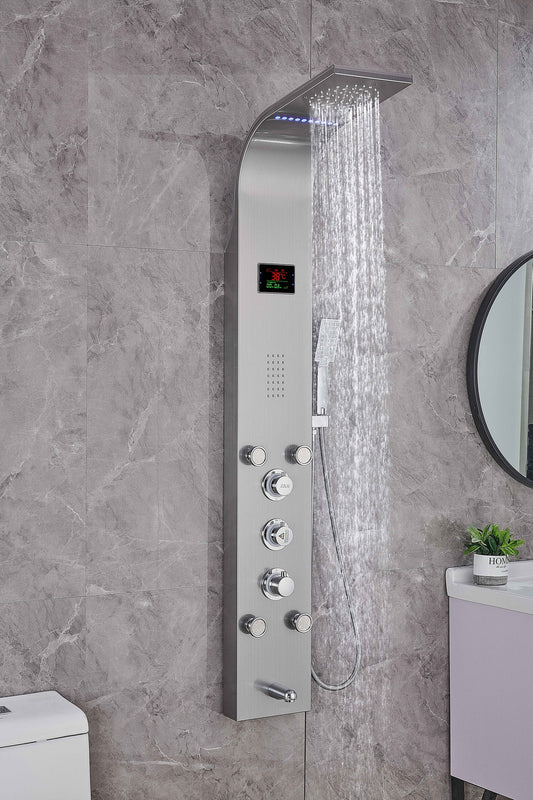 Luxury Shower Panel Tower – Stainless Steel with LCD Screen – ZM-26 (Black or Silver)