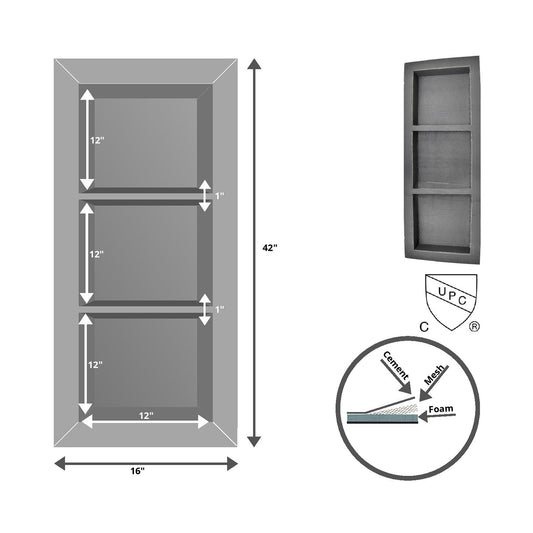 Multi-Compartment Shower Niches – Double & Triple Options (12X12X12, 12X16X8, 12X12X12X12)