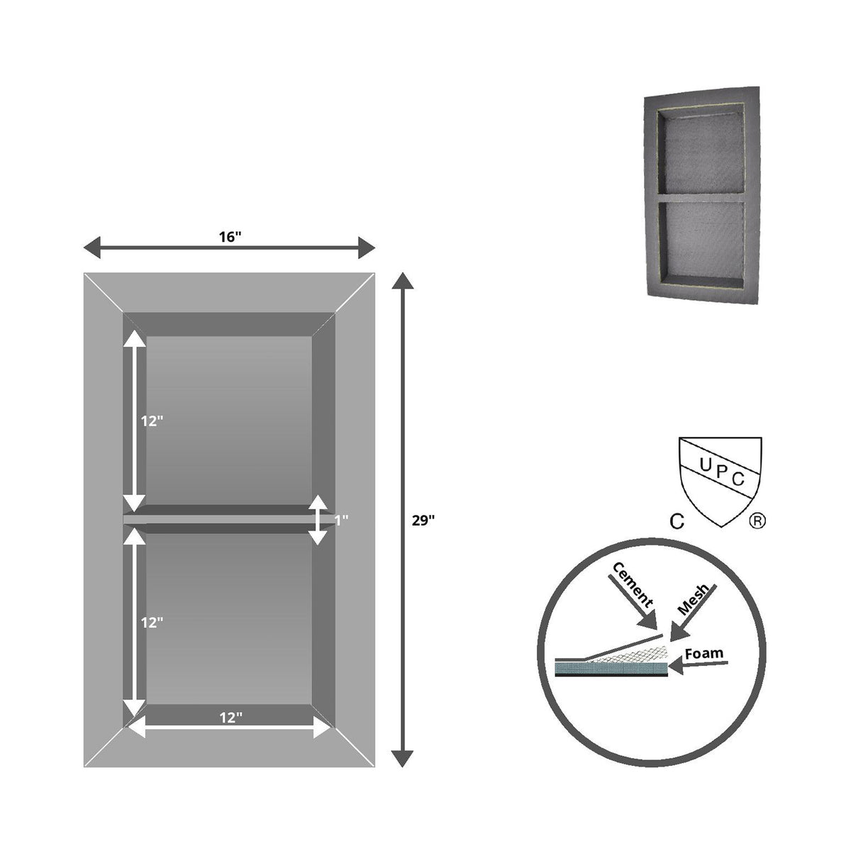Multi-Compartment Shower Niches – Double & Triple Options (12X12X12, 12X16X8, 12X12X12X12)