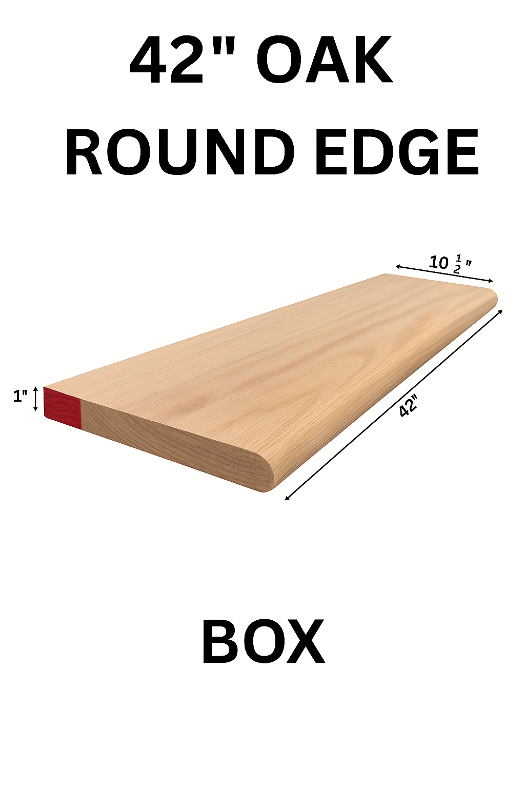 Red Oak Stair Tread – Round Edge, Box Style (Various Sizes: 36″, 42″, 48″)