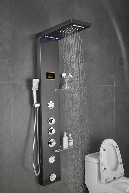 Luxury Shower Panel Tower – Stainless Steel with LCD Screen – ZM8041 (Black or Silver)
