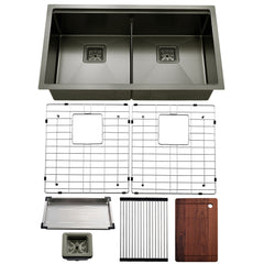 32" Workstation Undermount Double Bowls 50/50 Kitchen Sink in 16 Gauge – UNS1515P