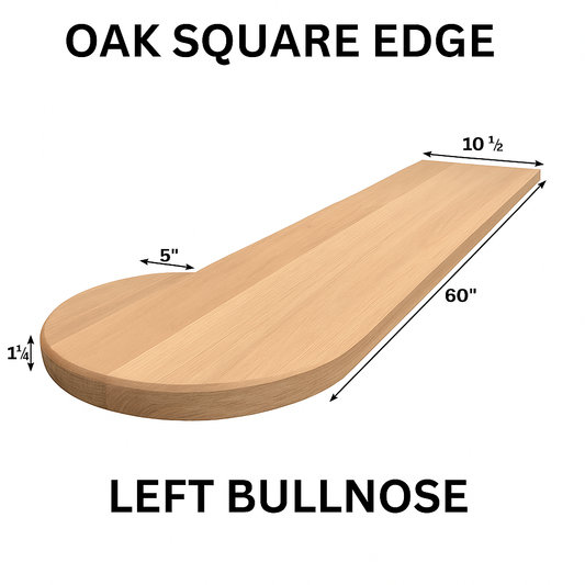 Red Oak Stair Tread – Square Edge with Bullnose, Righ or Left t Return Options
