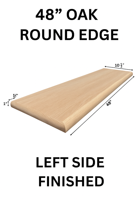 Red Oak Stair Tread – Round Edge, Right or Left Options (48″)