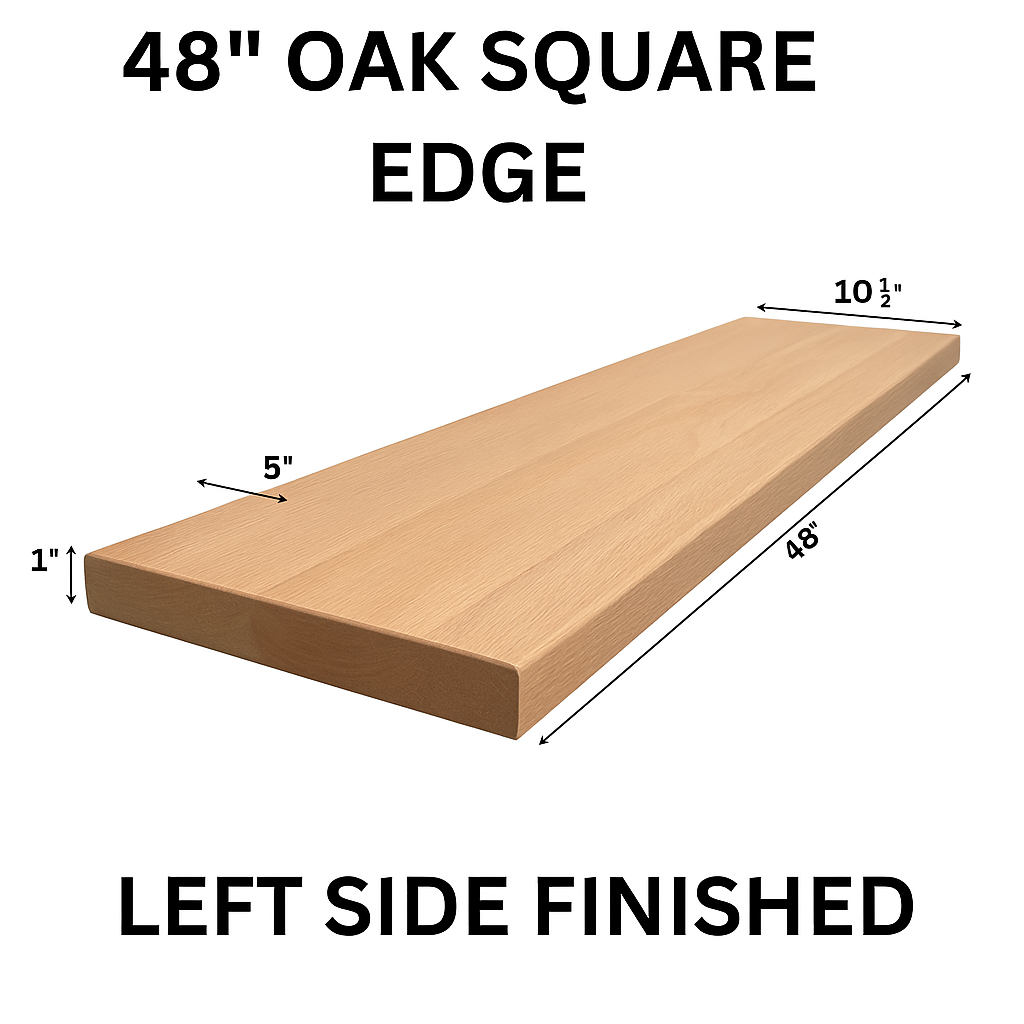 Red Oak Stair Tread – Square Edge, Finished Left or Right Return Options (48")