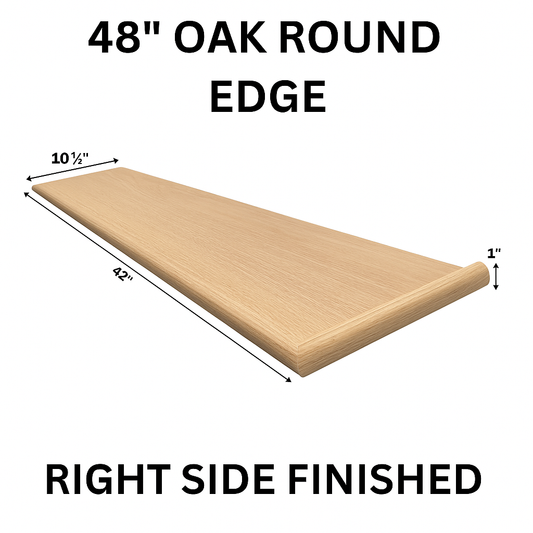 Red Oak Stair Tread – Round Edge, Right or Left Options (48″)