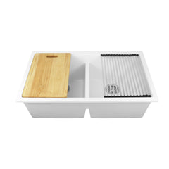 32" Workstation Under Mount 50/50 Double Bowl Kitchen Sink with Strainer - UNG1515